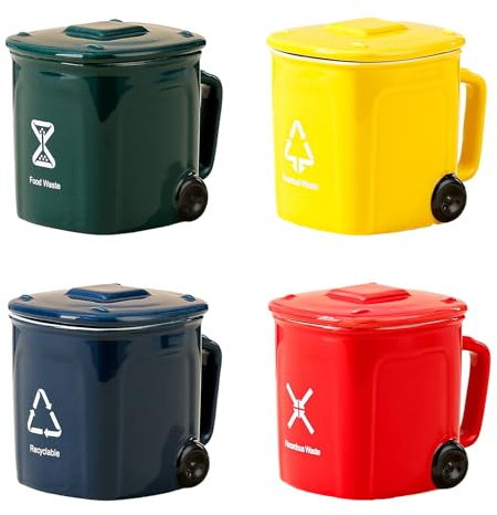 Ceramic Drinking Mug Shaped Like a Recycling Bin, Amusing Trash Can Coffee Cup | Ideal for Milk, Water, Juice at Home, Travel, and Offices