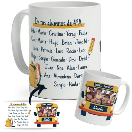 DEREGALOOS Taza Personalizada con nombre para Profesores. Tazas de Desayuno personalizada Profesores. Regalo Original para Profes. Regalo Mejor profe. Regalo fin de curso.