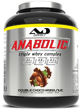 Addict sport nutrition - Tri whey 80% Anabolic whey - Protéine de lactosérum concentrée, isolée et hydrolysée - Protéine pure - BCAA - Croissance musculaire et récupération - 2kg - Chocolat - noisette