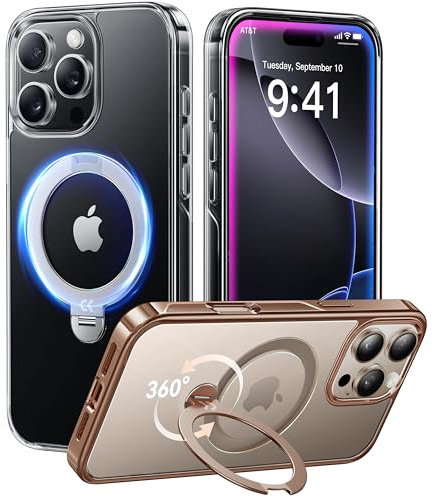 CASEKOO 360° MagicStand (Pro-Version) für iPhone 16 Pro Max Hülle für MagSafe [Unsichtbarer Ständer] [Militärschutz] Stoßfest Kratzfest Schutzhülle Griffig Case Dünn Handyhülle - Transparent