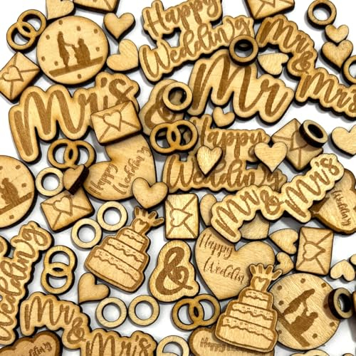 DIWULI Tisch-Konfetti aus Holz - 100 Teile - Happy Wedding