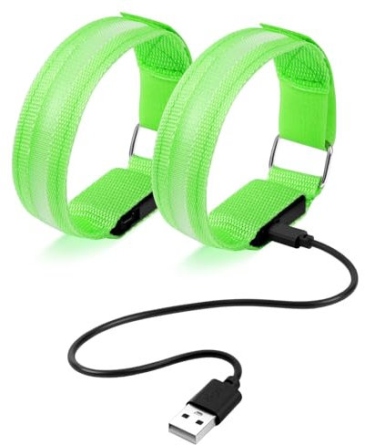 Ainiv 2 Stück LED Armband Aufladbar, Reflective LED leucht Armbänder Lichtband, Band Leuchtarmband, Kinder Erwachsene Nacht Sicherheits Licht für Joggen Laufen Hundewandern Running Outdoor Sports-Grün