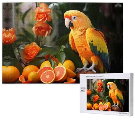 Oranger Papageien-Vogel-Puzzles für Erwachsene, 1000 Teile, Holzpuzzle für Familie, Freunde, Heimdekoration, Wandkunst, 75 x 50 cm