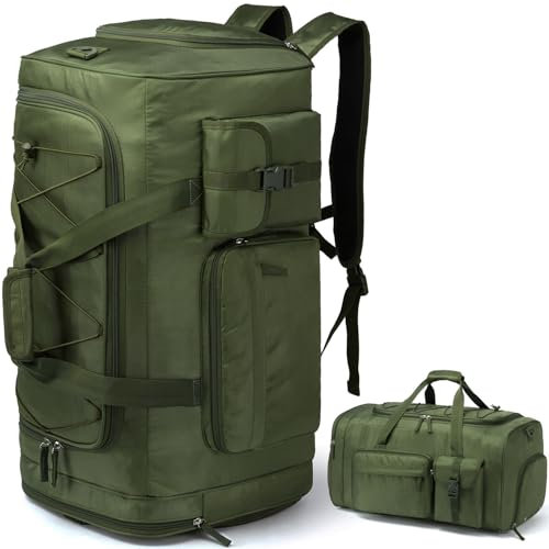 Mochila de gimnasio extragrande con compartimento para zapatos, bolsa de lona deportiva resistente de 70 L para hombres y mujeres, bolsa de lona de entrenamiento, Verde, 25.2 Inches, Mochila de