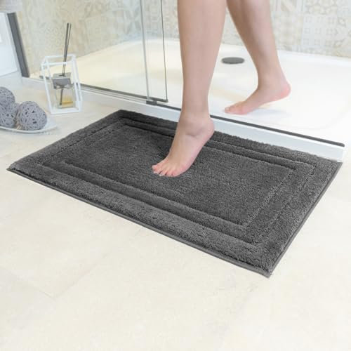 Decomira Tapis de Bain Antidérapant | Super Absorbant et Lavable en Machine | pour la Salle de Bain, Douche, Baignoire ou comme Tapis WC | Gris Foncé - 50x80 cm