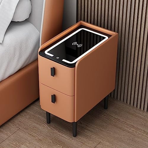 Smart LED Bedside Table with USB, Wireless Charging, Fingerprint Lock, Bluetooth Speaker, Three-Color Light - Luxury Side Table for Bedroom and Living Room