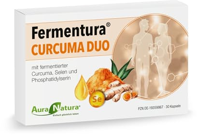 Fermentura® CURCUMA DUO | Hochdosierte Kurkuma-Kapseln, 1er-Pack | Fermentierte Curcuma Kapseln | Mit Selen & Phosphatidylserin | 30 vegane Kapseln, ohne Zusätze