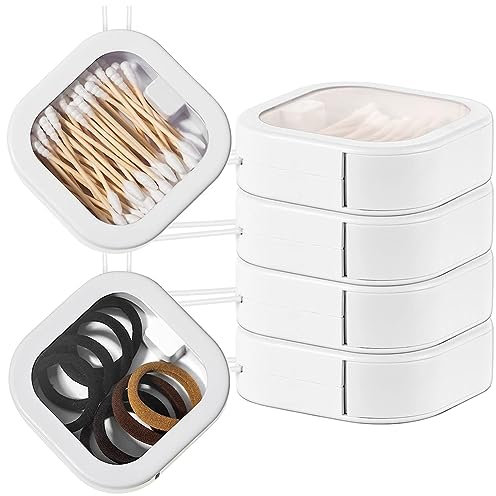 RANJOVER 4 Piece Hair Accessory Storage Containers Stackable Hair Tie Holder Pin Cotton Swab
