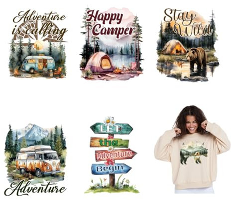 SUPERDANT 6 PCS Bügelbilder Wärmeübertragung Patches Forest Travel Forest Adventure Wärmeübertragung Aufkleber Waldreisen Waschbare Bügelfolie Für Kleidung T-Shirt Jeans Rucksäcke DIY Applique