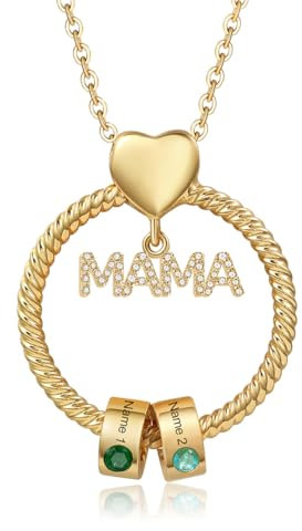 Kette Damen Geschenke für Mama - Personalisierte MAMA Kette mit 1–5 Namen Halskette Schmuck Charms Anhänger für Mutter Tochter Zum Geburtstag Weihnachten Muttertag (Gold-2 Namen 2 Geburtssteine)