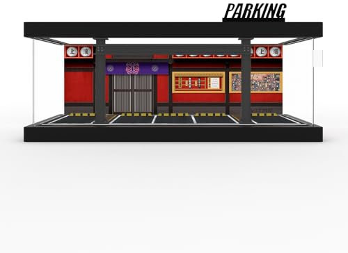 Hot Cars Wheels Vitrine - 1/64 Maßstab Druckguss Modellauto Vitrine mit LED-Licht und Acrylabdeckung, Hot Diecast Wheels Parkgarage Dioramen mit 9 Parkplätzen