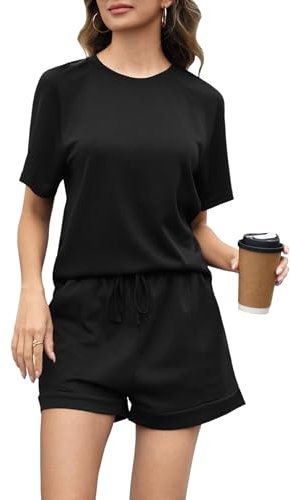 Totatuit Damen Jogginganzug Zweiteiler Elegant Kurzarm Trainingsanzug Set Sommer Tracksuit Loungewear Einfarbig mit Rundhalsausschnitt Hausanzug Sport Outfit
