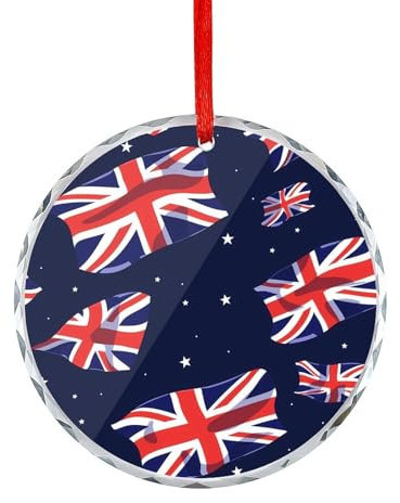 UK British Union Jack Print Christmas Ornament Xmas Crystal Glass Hanging Decorations for Christmas Tree Home Party
