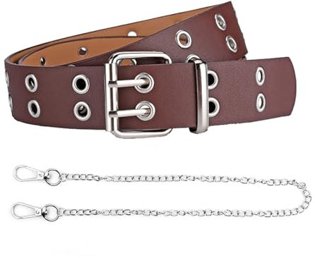 Nietengürtel,Nietengürtel Damen und Herren,Y2K Gürtel,Studded Belt,Nieten Gürtel,Damengürtel Punk,Dtudded Leder Gothic,Emo Belt für Hosen Kleid Jeansgürtel Oder Hip Hop Cosplay Outfits (Braun)