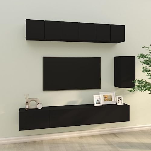 WKIEQACO Centres de divertissement et meubles TV, ensemble de 6 meubles TV en bois noir