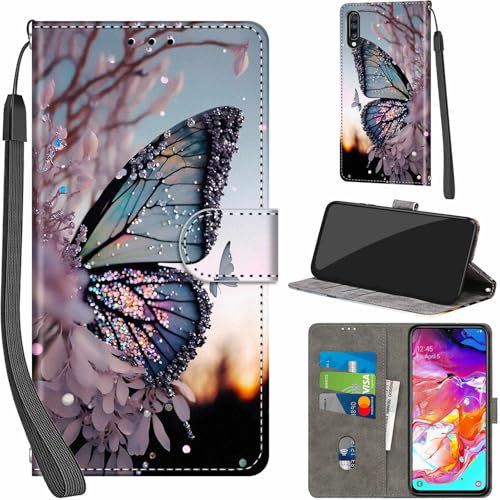 Handyhülle für Samsung Galaxy A70 Hüllen Premium Leder Case Klappbar Wallet Magnet Kartenfach Standfunktion Schutzhülle kompatibel mit Samsung A70 Cover,Schmetterling