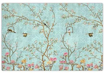Schreibtischunterlage für Erwachsene – “Florales Vintage Motiv mit Vögeln“ – aus erstklassigem, strapazierfähigem Vinyl – 60 x 40 cm – Rutschfeste Schreibunterlage für besten Schutz – Made in Germany