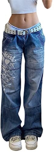 LYSINK Women Wide Leg Jeans Loose High Waisted Straight with Pockets Pants Summer Spring Casual Denim Long Trouser (Bf Blue, S)