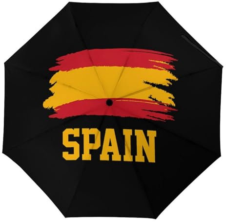 Paraguas de viaje con diseño de bandera de España, delgado, resistente al viento, 3 pliegues, portátil, para mochila, coche, automático/manual, Estilo:, Manual