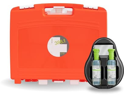 ecocar - Valigetta Primo Soccorso - FIRST AID KIT 54 pezzi (Allegato 1 con Kit Lavaggio Oculare) - per B&B, Veicoli, Azienda - A Norma DM388 15 luglio 2003 - con Supporto Incluso - Made in Italy