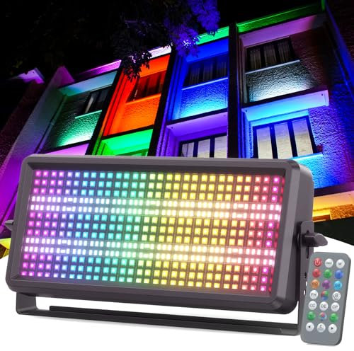150W Lumière Stroboscopique Thunderbolt, 270 RGB + 180 Blanc LEDs Éclairage de Fond Lumières de Scène avec Télécommande pour DJ Discothèque Fete Effets Performances, 1 pièce