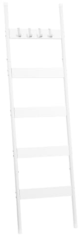 HOOBRO Scaffale Portasciugamani Autoportante, Scaffale a Scala a 5 Livelli, con 4 Ganci, Porta Coperte, Attaccapanni contro Parete, Scaffale Espositore, per Coperte, Bianco EWW52CJ01