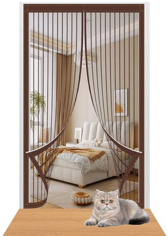 Mosquitera Magnética para Puerta 86 x 223 cm sin Taladrar Fácil de Instalar Cortina Magnetica Mosquitera Mantiene El Aire Fresco para Puerta Del Balcón Puerta Patio, Marrón