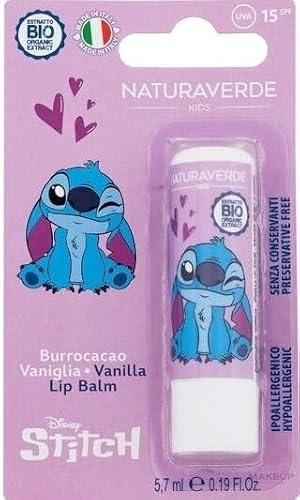 NATURAVERDE Kids -STITCH Burrocacao Vaniglia 5ml, Idratante e Protettivo con SPF 15, Ideale per Bambini