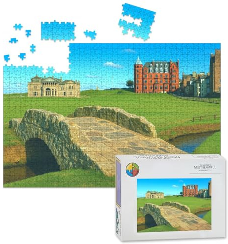 1000 Piece Large Jigsaw Puzzles for Adults, golf old course st andrews scotland old bridges pictures the Challenge Stitch Wooden Puzzle Creative Games Gift Ideas for Women Men Teens