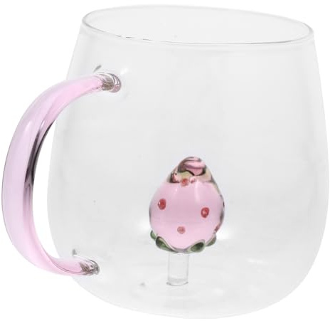 MUCKLILY Borosilicate Glass Mug with Cute Strawberry Charm Stable Handle Cup for Coffee Tea Milk Versatile Creative Glassware for Home Office Cafe for Women