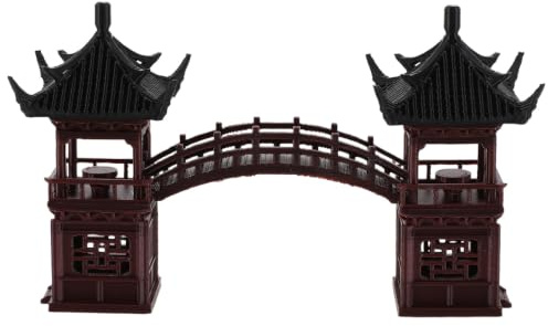 Garneck Miniatur Brücke mit Pavillon, Asiatische Landschaftsdeko | im Antiken Stil, Kleine Architektur Figur für Bonsai, Aquarium, Terrarium, Zen Garten, Feengarten und Mikrolandschaft