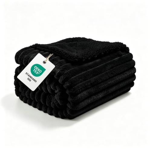 CELESTA Sherpa Dicke Kuscheldecke Flauschig 150x200, Schwarz | Sherpa & Streifen Couchdecke, Decke Sofa, Sofaüberwurf Decke, wohndecke 150x200, Maschinenwaschbar Winterdecke