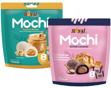 Royal Family Mochi 2er-Set: Salted Caramel & Peanut Butter (2x120 g) Reiskuchen mit cremiger Füllung – zart, süß & köstlich. Ideal als Dessert oder Snack