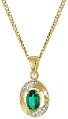 trendor Gold Anhänger 333 mit synthetischem Smaragd an vergoldeter Kette modisches Schmuckstück für Damen, zauberhafte Geschenkidee, 21190-45 45 cm