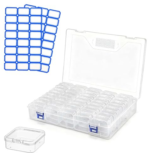 XHNKEG 45 Stück Perlen Organizer, Aufbewahrungsboxen Groß Kleine Schmuck Organiser Transparente Plastikboxen mit einem Namen beschriften Sortierboxen aus Klarem Kunststoff