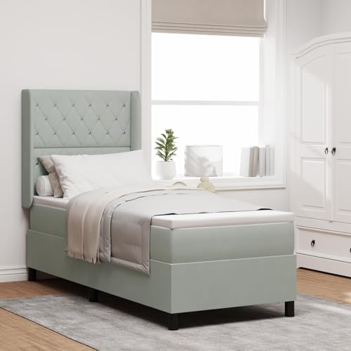 JHQHSM Boxspringbett mit Matratze Hellgrau 80x200 cm Samt Taschenfederkern Mittel-Harte Unterstützung für Erwachsene und Teenager mit luxuriösem Samtbezug und dämpfendem Schaum