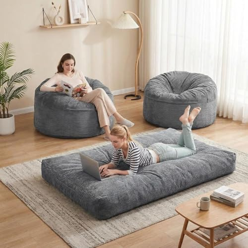GarveeHome 2-in-1-Wandelbarer Sitzsack Mit Cordbezug, Schlafsofa Mit Maschinenwaschbarem Bezug, Bodenbett Mit Dicker Polsterung, Für Schlafzimmer Und Wohnzimmer