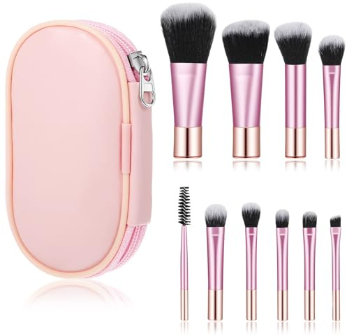 DOPENSPI 10 Stück Reise Make Up Pinsel Set mit Aufbewahrungstasche, Tragbarer Schminkpinsel Set zum Bürsten Mini Reise Pinselset Makeup von Wimpern Kontur Lidschatten Rouge Foundation