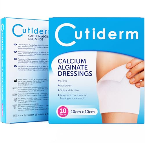 Cutiderm Wundkompresse, Kalziumalginat, niedrig haftend, 10 cm x 10 cm - 10 Stück (Packung mit 5)