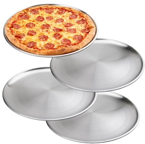 Nimblyne Rund Edelstahl Pizzaform 4er-Set: 26cm Pizzablech aus Edelstahl, Gesund & Langlebig Pizzapfannen für Backofen Backen Leicht zu Reinigen & Spülmaschinengeeignet (Metall Silber)