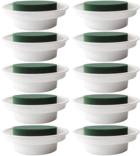 HiyyFloy Kit De 10 Pots Ronds en Mousse Florale Verte Humide avec Coupelles, Idéal pour Décorer Les Centres De Table Lors De Mariages, Anniversaires Autres Fêtes. Fournitures DIY pour Décoration De