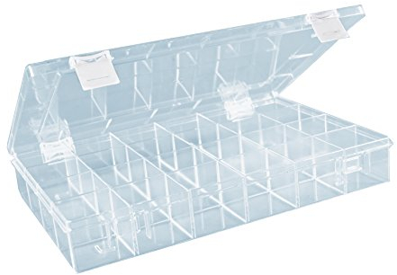 hünersdorff Sortimentskasten: stabile Sortierbox (PS-Classic) mit fester Fachaufteilung (24 Fächer), Sortierkasten-Maße: T225 x B335 x H55 mm, Made in Germany, Glasklar