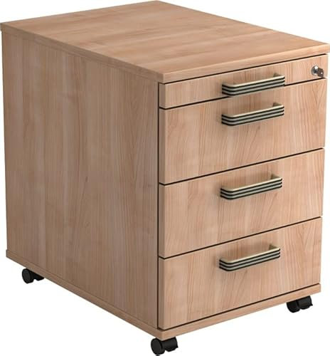 Rollcontainer 58cm 3Schübe Schloß SG Nussb Büroschrank Rollschrank