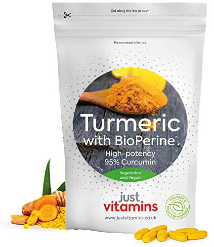 Turmeric Tablets | 12,500mg + Black Pepper BioPerine®, 475mg Curcuminoids & Vitamin C | 120 Vegan Tablets | Joint, Inflammation & Immune Support | UK Made - Just Vitamins