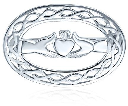 Nœud D'Amour Celtique Traditionnel Irlandais En Forme Ovale, Mains, Cœur Et Couronne, Broche D'Écharpe Claddagh Pour Femmes En Argent Sterling .925