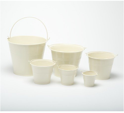 Craftmill Pack of 5 Cream 15cm (6) High Metal Buckets - Pots - Planters for Sweet Tree Kits, Plants, Favours, Storage (W0002)