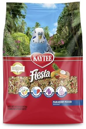 Kaytee Fiesta Parakeet Food, Nutritious and Fun Blend, Supports Skin, Feather, Digestion, Brain and Heart Health, 4.5 pounds