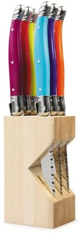 Laguiole Steak Knife Set of 6 Premium Stainless Steel - Sharp Serrated Knife Set, Made in France, Multi Colour
