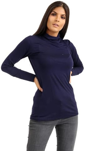 janisramone® Women's Long Sleeve Turtle Neck Roll Neck Polo Shirt Size 8-26 Navy