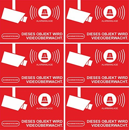 INDIGOS UG Aufkleber Alarmgesichert - Alarmanlage 10-Set 52x35mm - Rechteckig - rot